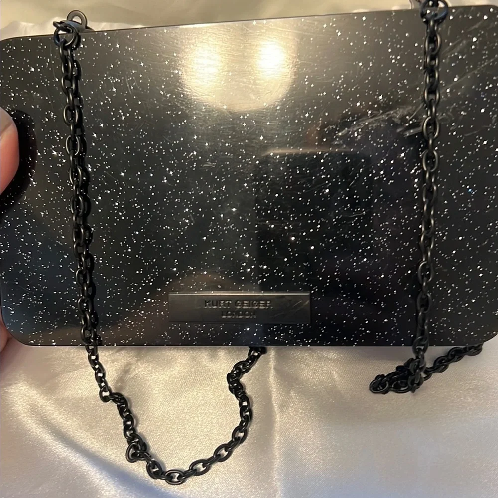 Kurt Geiger Black Glitter 'Unlimited Funds Noir' Box Clutch With Crossbody Chain